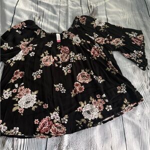 No Boundaries Black Top with Floral Pattern